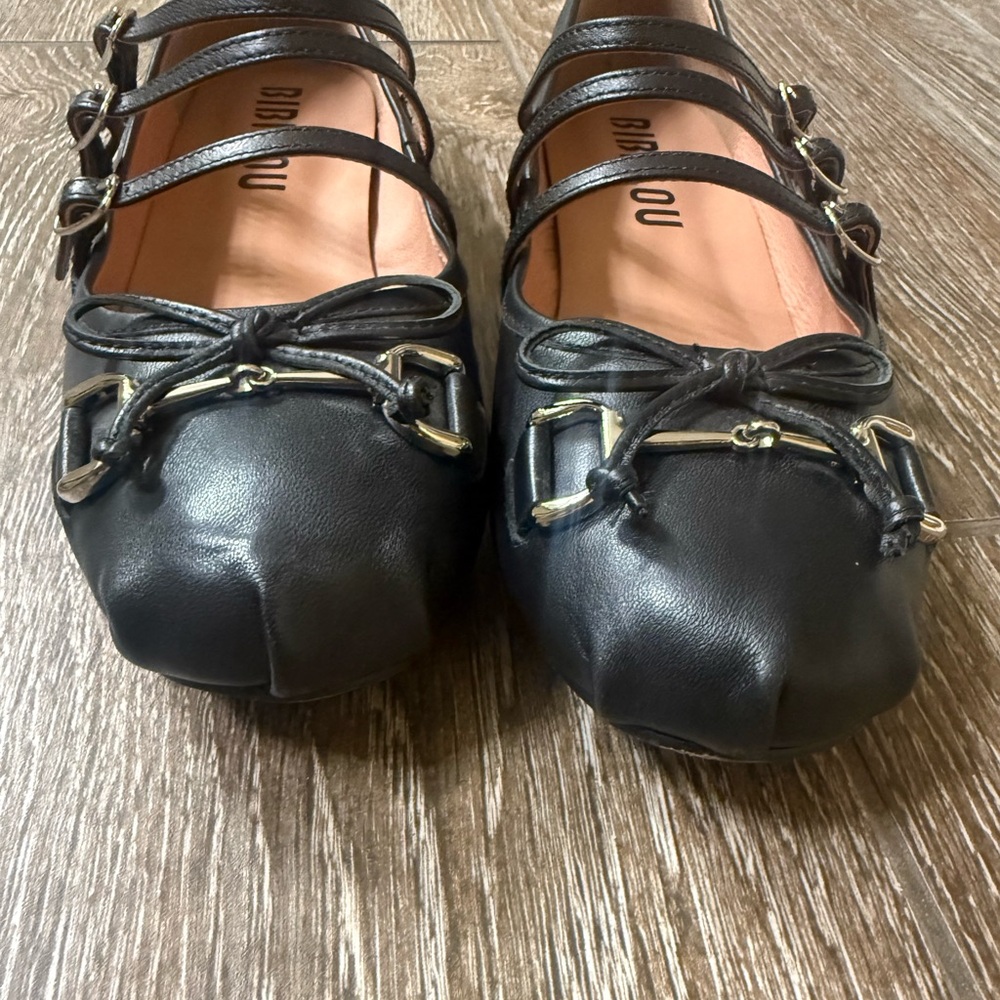 Anthropologie Bibi Lou Horsebit Moto Ballet Flats - black leather- size 9 - Picture 5 of 11